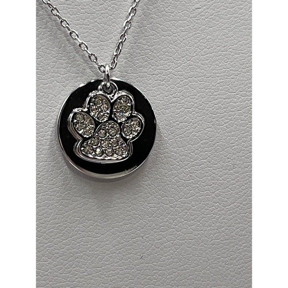 TCS Swarovski Crystal Pave Paw Print‎ Silver Tone Necklace - Picture 2 of 10
